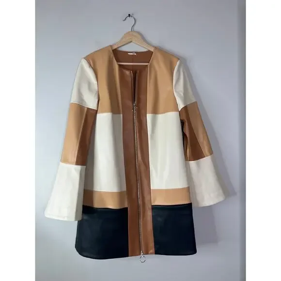 NWT Alexis Long Sleeve Vegan Leather Cameron Mini Dress Color Block Size: Large - Picture 2 of 9